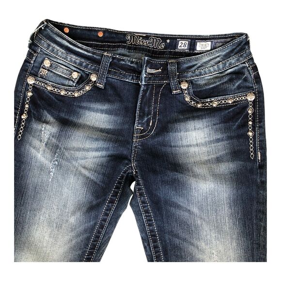 Miss Me Thick Stitched Retro Y2K Low Rise Boot Cut Denim Womens Jeans 28x34 - Picture 2 of 16